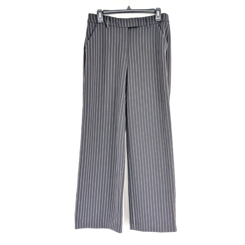 Express Editor Relaxed Trouser Black Striped Wide Leg Mid Rise Pants 6 30X30